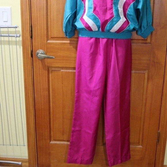 Jordana Vintage Windbreaker Track Suit  Tops Hot Pink Retro 90s 3 pc set - Picture 9 of 16